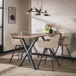 Giga Living Barstoel - Draaibaar - Zand Bouclé - Raster - Set van 2 New