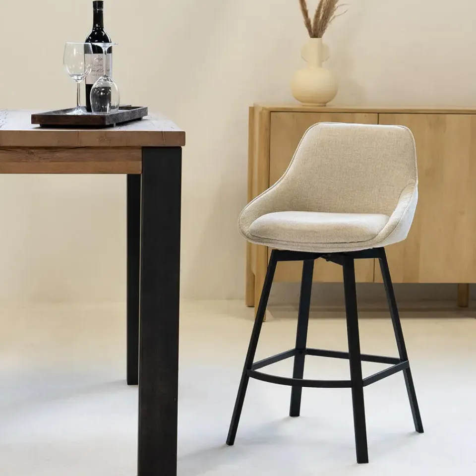 Giga Meubel Barstoel Stof Beige - Zithoogte 65cm - 50x49x89cm - Roos - Set van 2 Sale