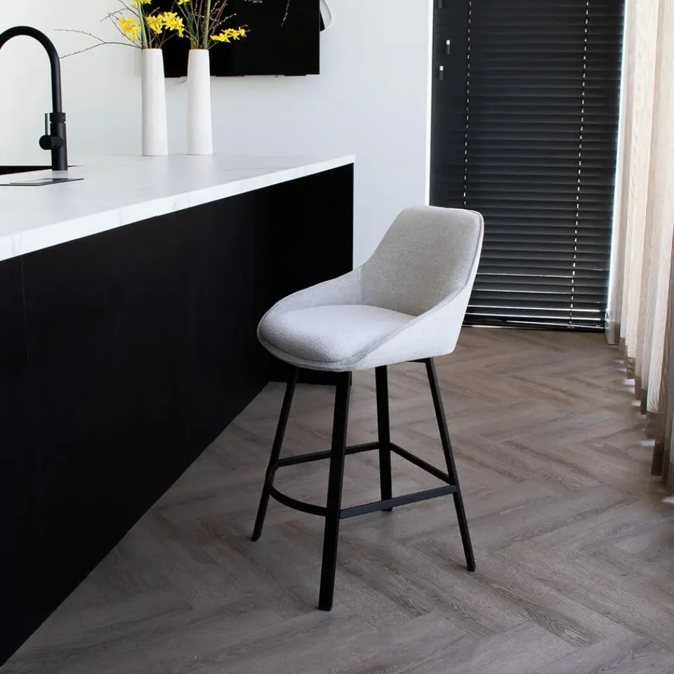 Giga Meubel Barstoel Stof Beige - Zithoogte 65cm - 50x49x89cm - Roos - Set van 2 Sale