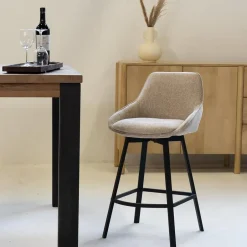 Giga Meubel Barstoel Stof Taupe - Zithoogte 65cm - 50x49x89cm - Roos - Set van 2 Discount