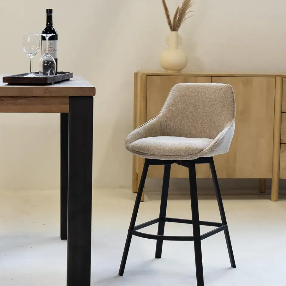 Giga Meubel Barstoel Stof Taupe - Zithoogte 65cm - 50x49x89cm - Roos - Set van 2 Discount