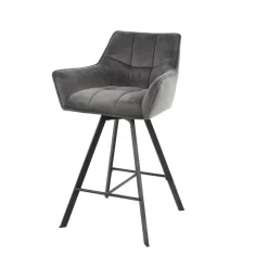 Giga Living Barstoel Velvet Antraciet - Metaal - Draaibaar - 57x53x96cm - Set van 2 Clearance