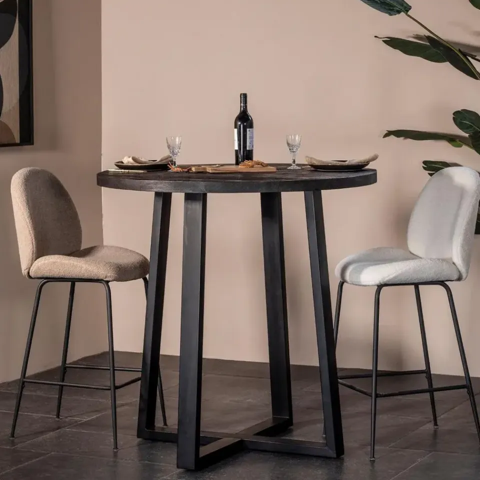 Giga Meubel Bartafel Rond - Zwart Mangohout - 110x110x90cm - Lowie Online