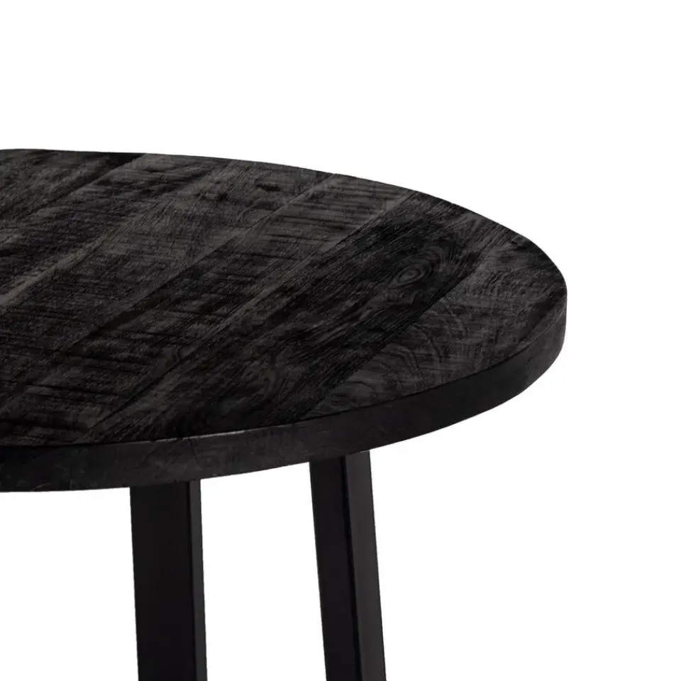 Giga Meubel Bartafel Rond - Zwart Mangohout - 110x110x90cm - Lowie Online