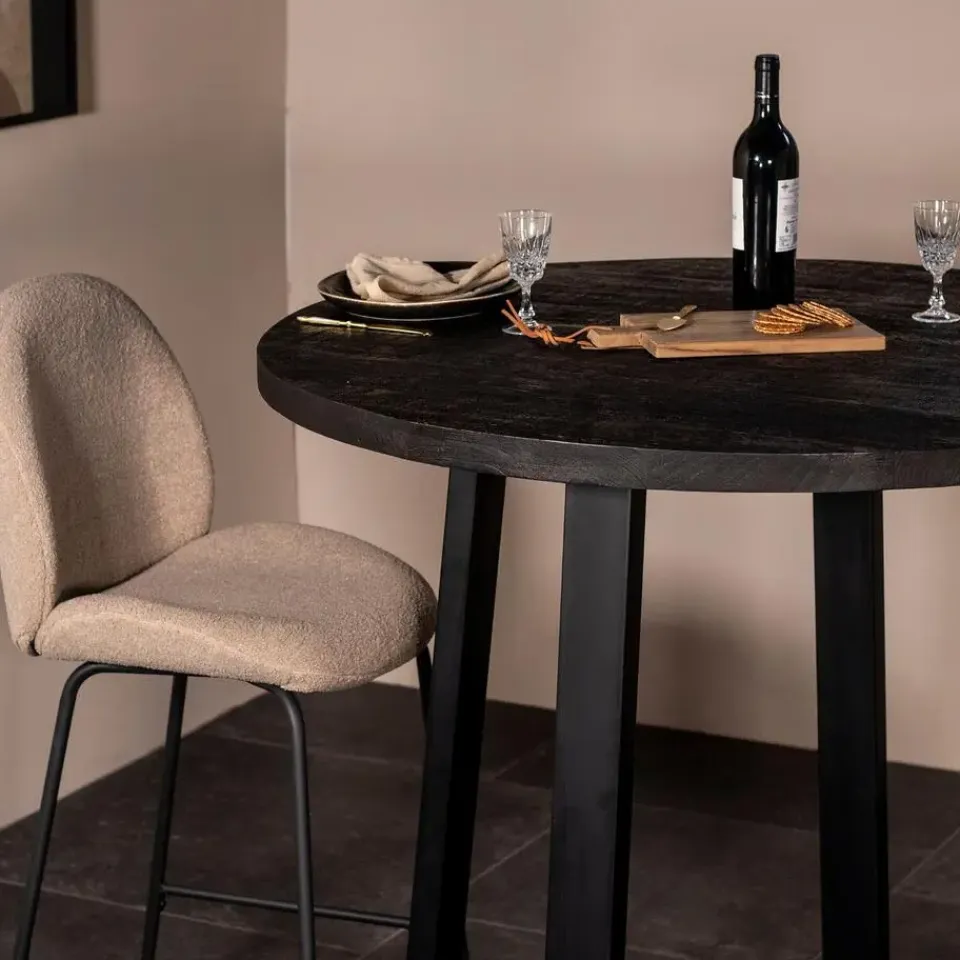 Giga Meubel Bartafel Rond - Zwart Mangohout - 110x110x90cm - Lowie Online