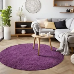 Muratap Basic Rond Shaggy vloerkleed Paars Hoogpolig - 200 CM ROND Outlet