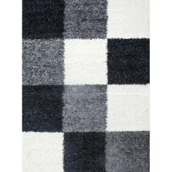 Muratap Basic Shaggy Geblokt vloerkleed Zwart / Wit Hoogpolig - 160x230 CM Outlet