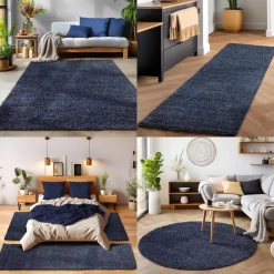 Muratap Basic Shaggy vloerkleed Donker Blauw Hoogpolig - 140x200 CM