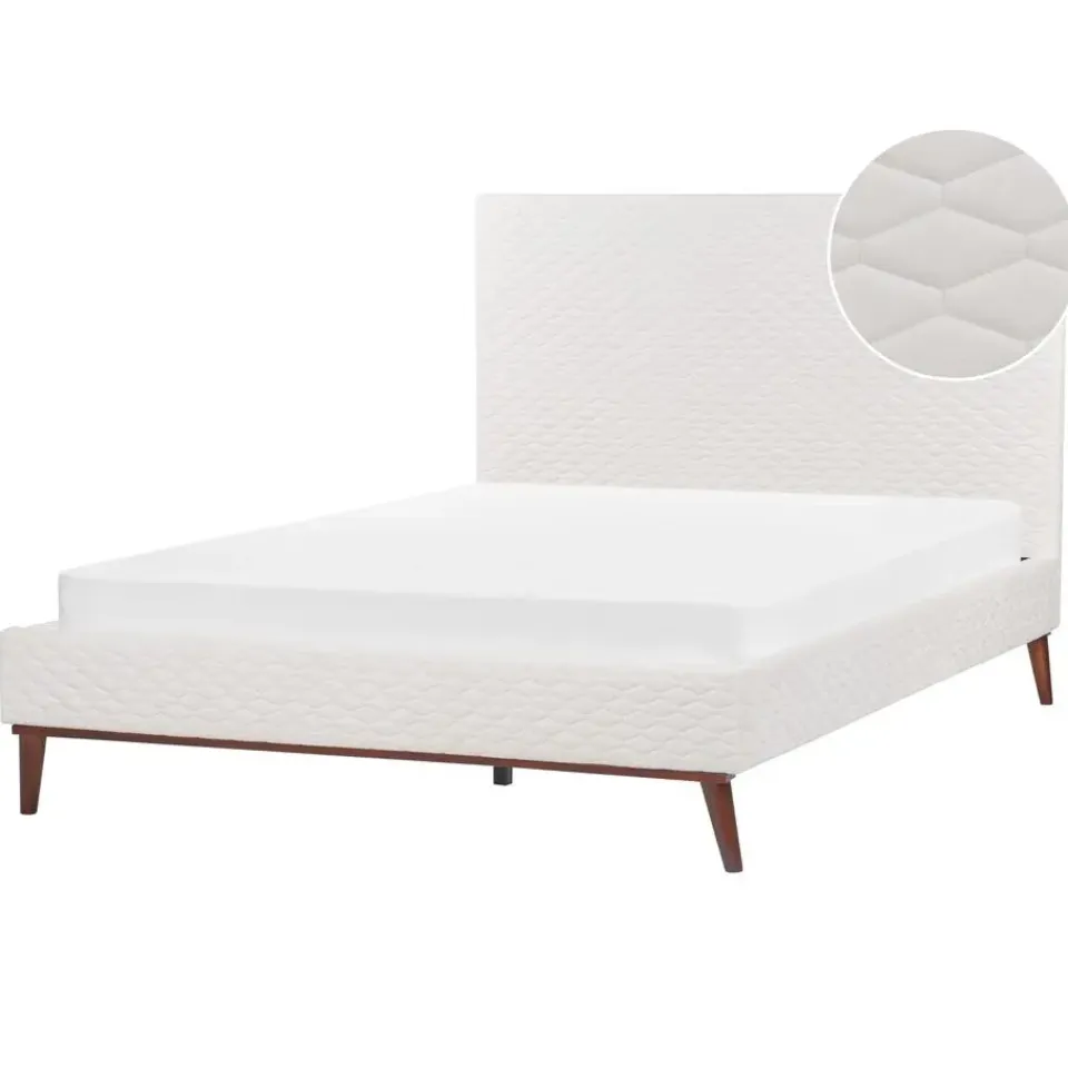 Beliani BAYONNE - Tweepersoonsbed - Wit - 140 x 200 cm - Fluweel New