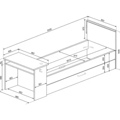 Trasman Bed Bzone 90x200 cm met bedlade, bureau en ledverlichting - antraciet