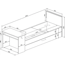 Trasman Bed Bzone 90x200 cm met bedlade, bureau en ledverlichting - antraciet