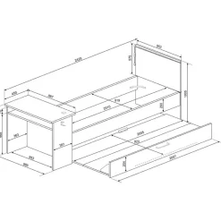 Trasman Bed Bzone 90x200 cm met bedlade, bureau en ledverlichting - antraciet