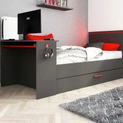 Trasman Bed Bzone 90x200 cm met bedlade, bureau en ledverlichting - antraciet