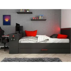Trasman Bed Bzone 90x200 cm met bedlade, bureau en ledverlichting - antraciet