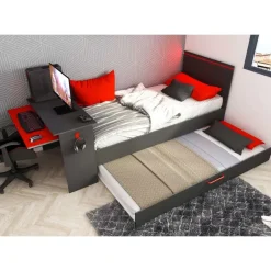 Trasman Bed Bzone 90x200 cm met bedlade, bureau en ledverlichting - antraciet