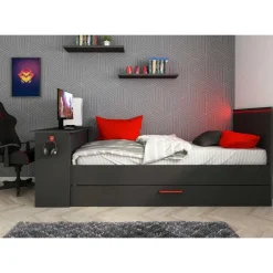 Trasman Bed Bzone 90x200 cm met bedlade, bureau en ledverlichting - antraciet