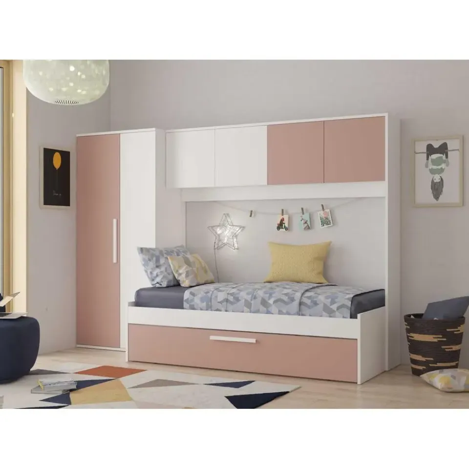 Trasman Bed met bedbrug en bedlade Lev-roze/wit Outlet