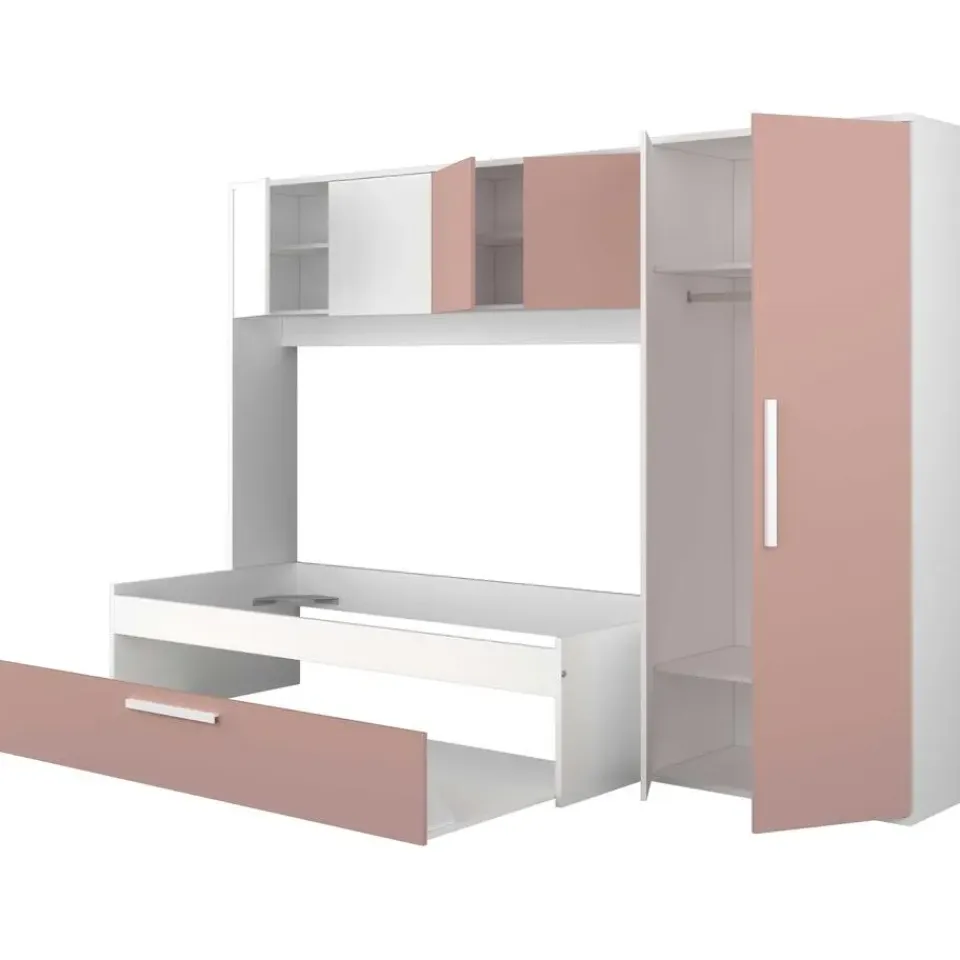 Trasman Bed met bedbrug en bedlade Lev-roze/wit Outlet