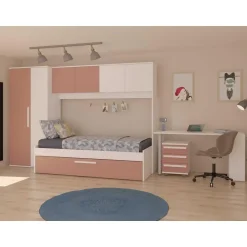 Trasman Bed met bedbrug en bedlade Lev-roze/wit Outlet