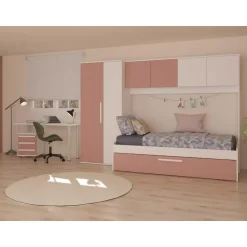 Trasman Bed met bedbrug en bedlade Lev-roze/wit Outlet