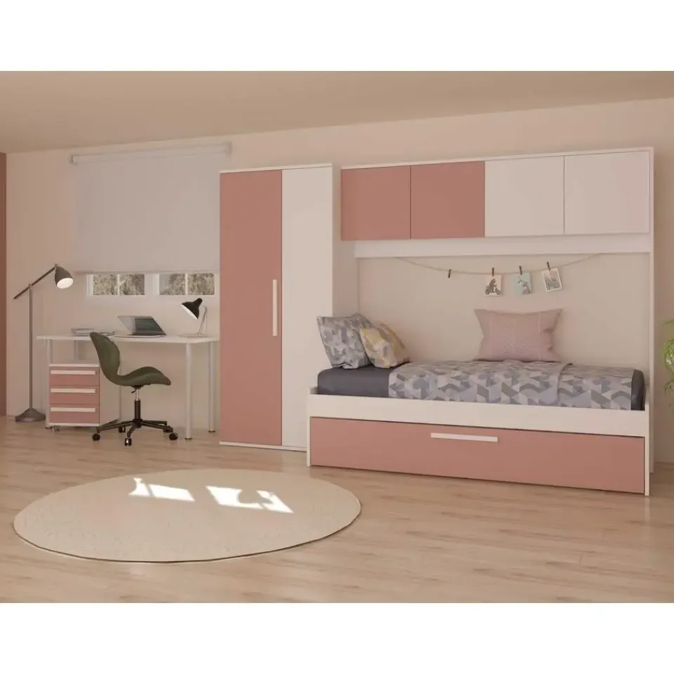 Trasman Bed met bedbrug en bedlade Lev-roze/wit Outlet