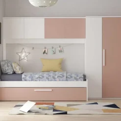 Trasman Bed met bedbrug en bedlade Lev-roze/wit Outlet