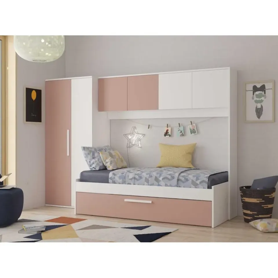 Trasman Bed met bedbrug en bedlade Lev-roze/wit Outlet