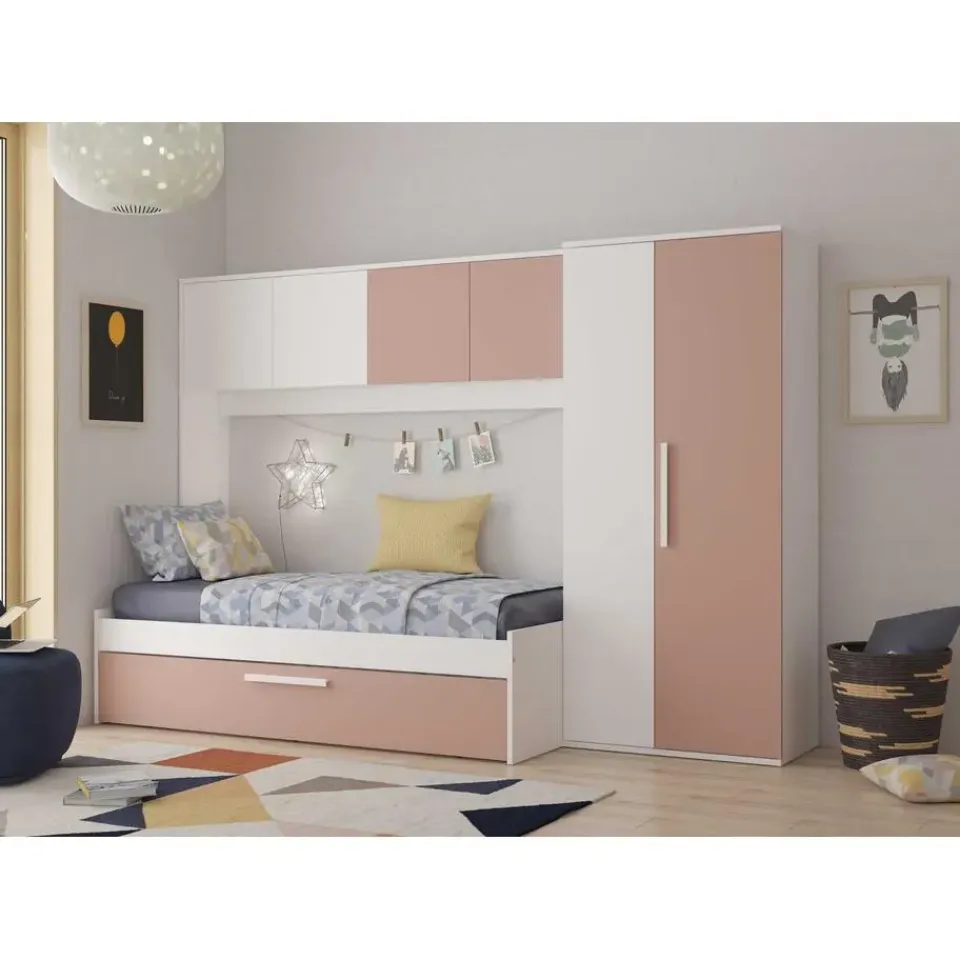 Trasman Bed met bedbrug en bedlade Lev-roze/wit Outlet