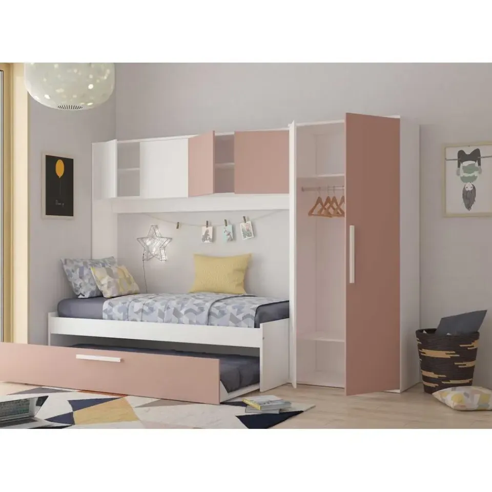 Trasman Bed met bedbrug en bedlade Lev-roze/wit Outlet