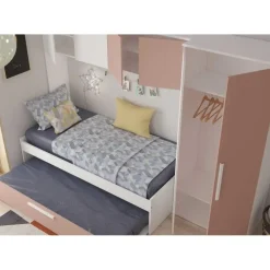 Trasman Bed met bedbrug en bedlade Lev-roze/wit Outlet