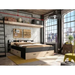 Gami Bed met opbergruimte Eveline 160x200 - zwart/kastanjehout Best