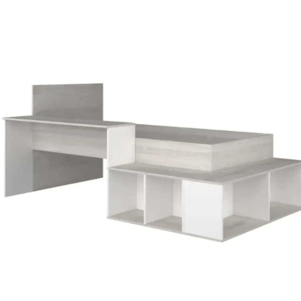 Trasman Bed Quinn 90x200 cm met bureau en opbergruimte - grenen/ wit New