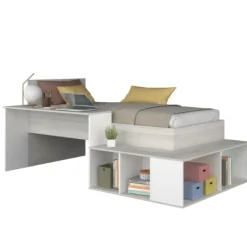 Trasman Bed Quinn 90x200 cm met bureau en opbergruimte - grenen/ wit New