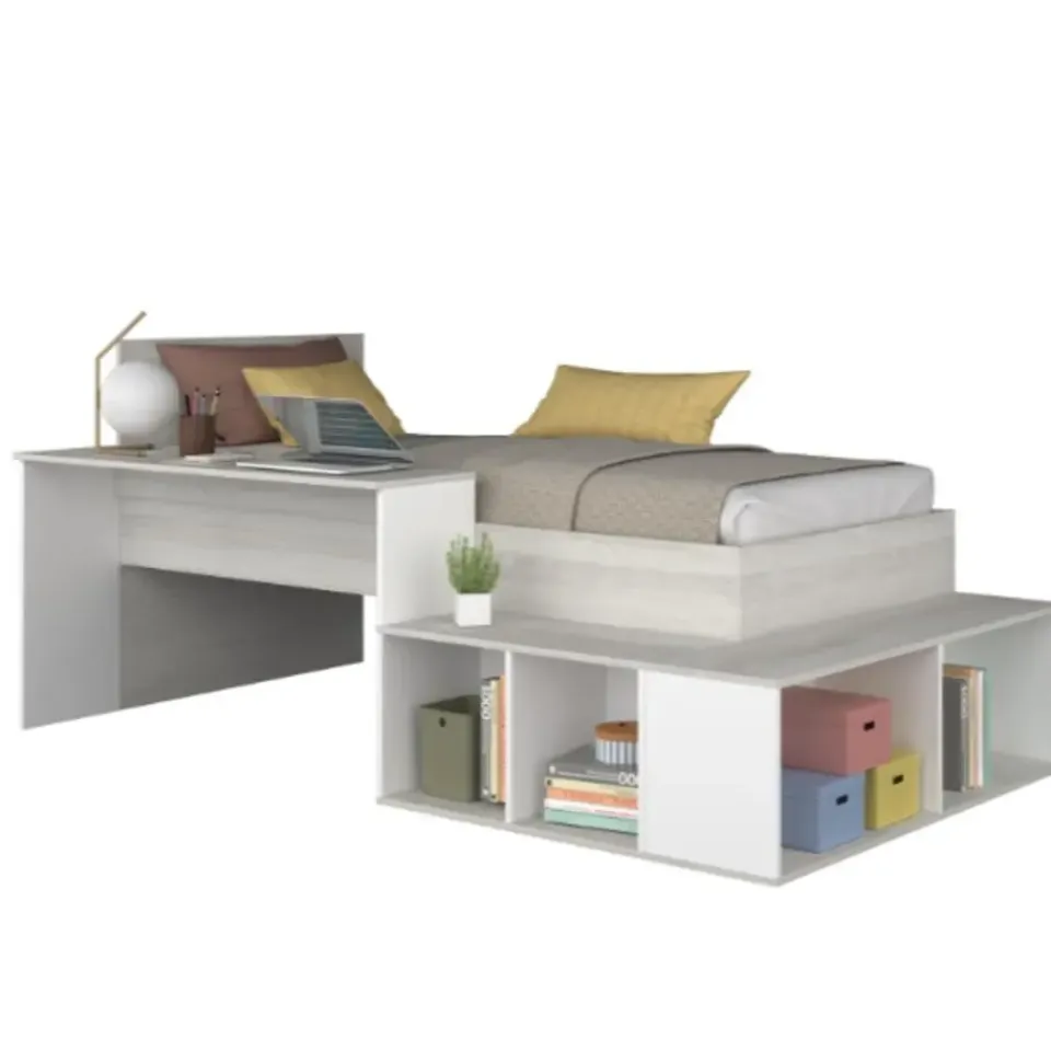 Trasman Bed Quinn 90x200 cm met bureau en opbergruimte - grenen/ wit New