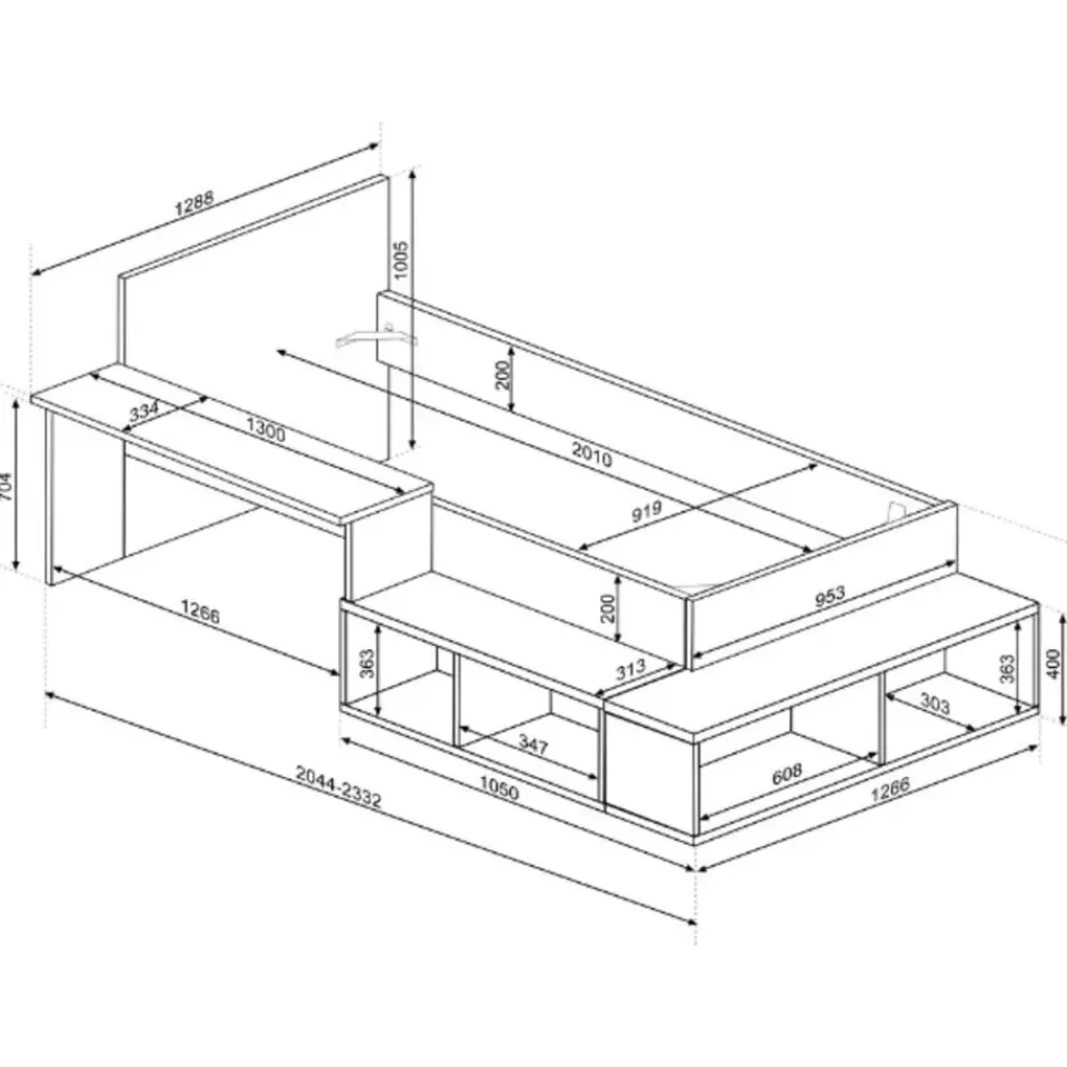 Trasman Bed Quinn 90x200 cm met bureau en opbergruimte - grenen/ wit New