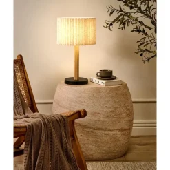 Leen Bakker BELESSA - Tafellamp - Lichtbeige - Rubberhout