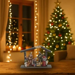 Merkloos Bellatio decorations Kerststal - met figuren - 20 x 5 x 15 cm Discount