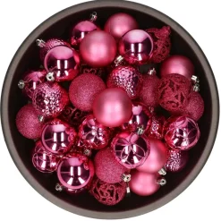 Bellatio Decorations kerstballen -37x -fuchsia -6 cm -kunststof Clearance