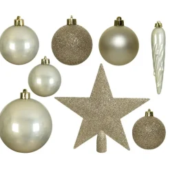 Bellatio Decorations kerstballen - 34-dlg - champagne - kunststof Clearance