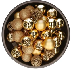Bellatio Decorations Kerstballen - 37x - kunststof - goud - 6cm Clearance
