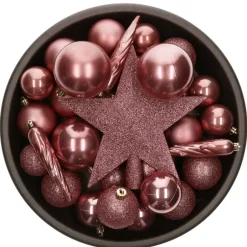 Bellatio Decorations Kerstballen - 33x st - oudroze - met piek Discount