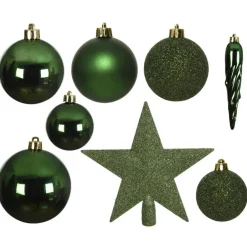 Bellatio Decorations Kerstballen - 33x - donkergroen - met piek Discount