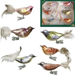 Krebs Bellatio Decorations Kersthangers - 6 stuks - vogels op clip - 11 cm Online