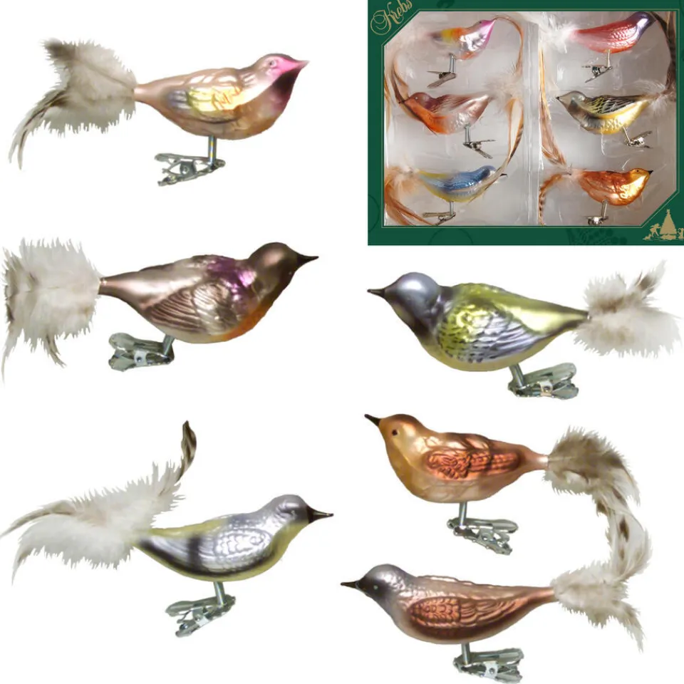 Krebs Bellatio Decorations Kersthangers - 6 stuks - vogels op clip - 11 cm Online