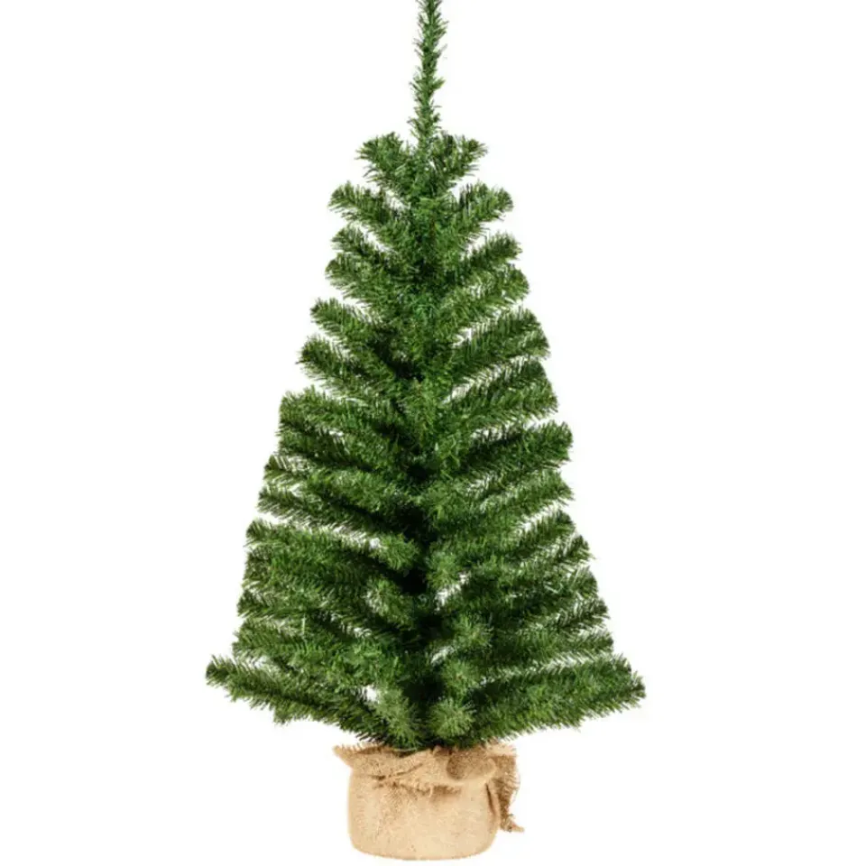 Bellatio Decorations Kunst kerstboom - groen - H90 cm - jute zak Hot