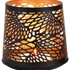 Merkloos Bellatio design Theelichthouder - zwart met goud - metaal - 13 cm Clearance