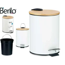 Berilo Prullenbak/pedaalemmer - wit - 3 liter - metaal/bamboe Outlet