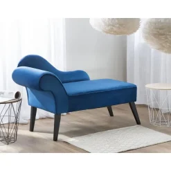 Beliani BIARRITZ - Chaise longue - Blauw - Linkerzijde - Fluweel Clearance