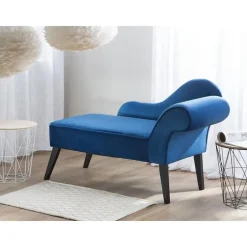 Beliani BIARRITZ - Chaise longue - Blauw - Rechterzijde - Fluweel