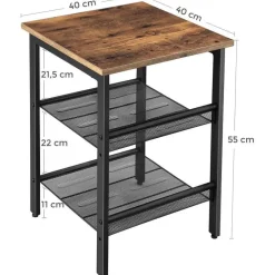 Merkloos Bijzettafel - met 2 verstelbare gaasplanken - industriële look - vintage bruin